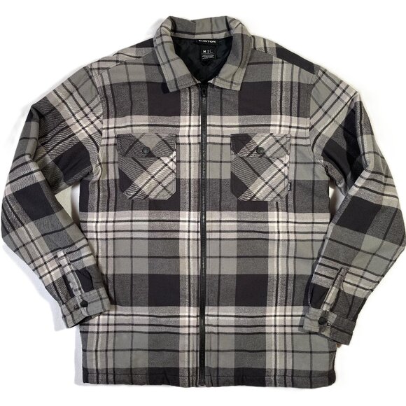 Burton Men's Brighton Insulated Flannel Shacket Size M Gray Plaid Quilted Lining - Picture 1 of 15